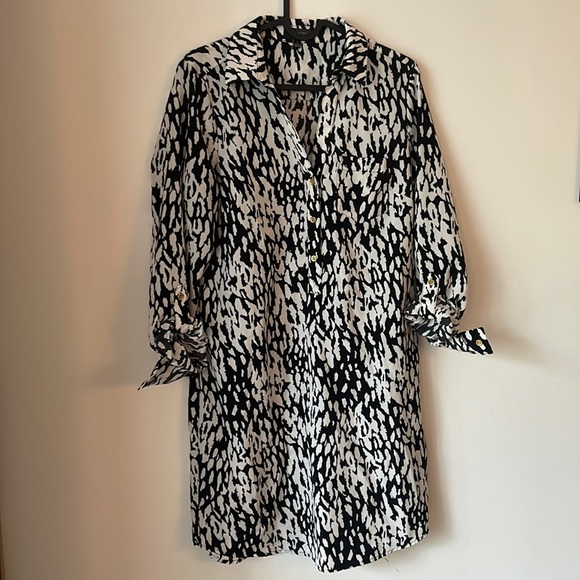 Black and White Patterned Shirt Dress - Picture 1 of 5